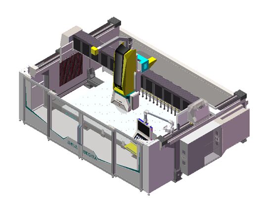 เราเตอร์ CNC 5 แกนพร้อมแกนหมุน BT40 ขนาด 20 kW การควบคุมพร้อมกัน 5 แกนที่แท้จริงและการออกแบบโต๊ะไฮบริดเพื่อการตัดหินที่แม่นยำ